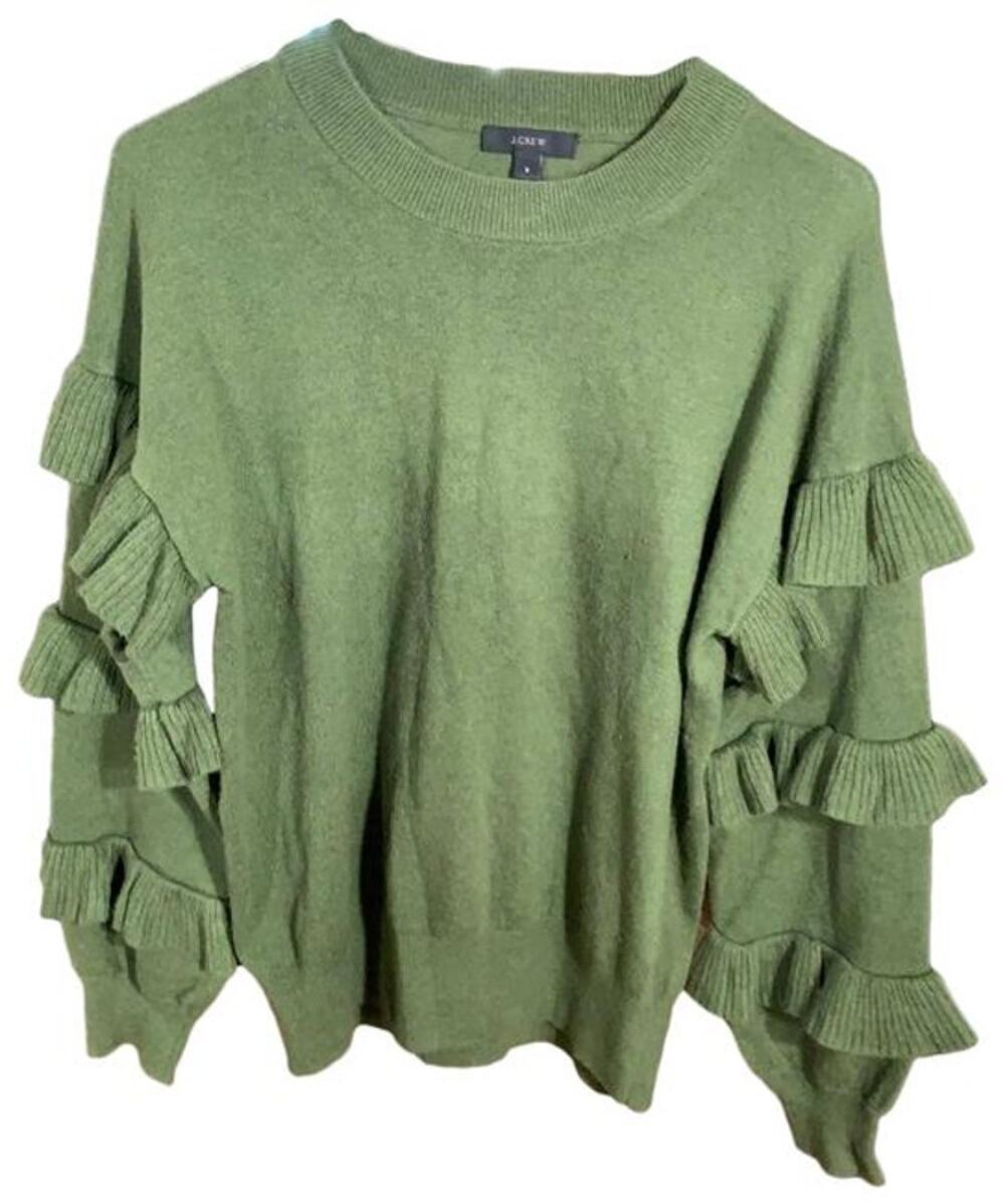 J. Crew green wool blend Ruffle Sleeve sweater size S